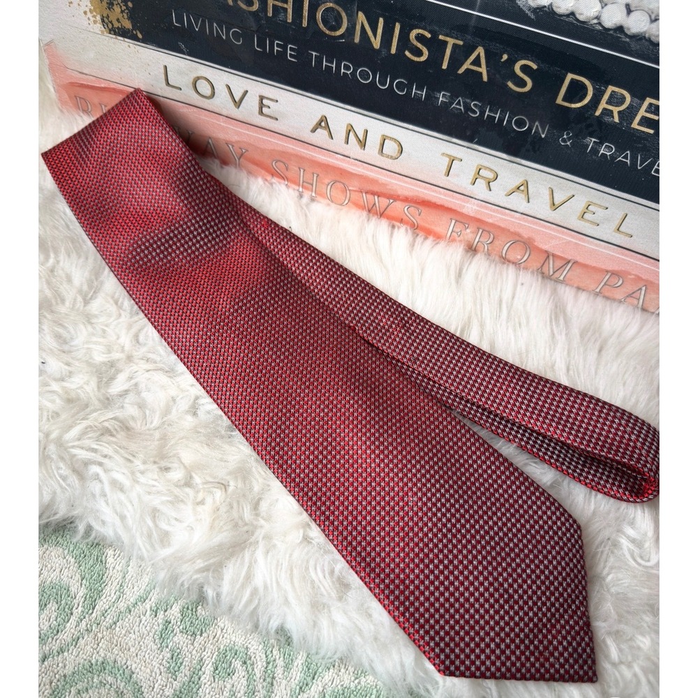 Ermenegildo Zegna Silk Tie Red Silver Geometric Diamond Made in Italy Necktie